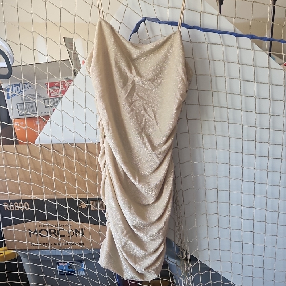 Elegant Beige Ruched Dress